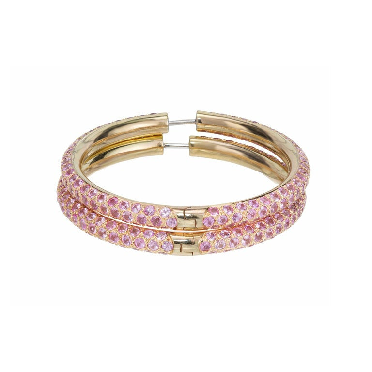 10.00 Carat Round Pink Sapphire Yellow Gold Hoop Earrings – image 5