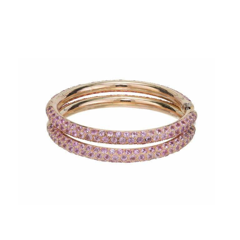 10.00 Carat Round Pink Sapphire Yellow Gold Hoop Earrings – image 6