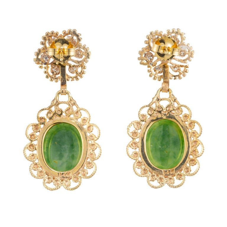 GIA Certified 13.2 Carat Jadeite Jade Diamond Yellow Gold Dangle Earrings – image 4