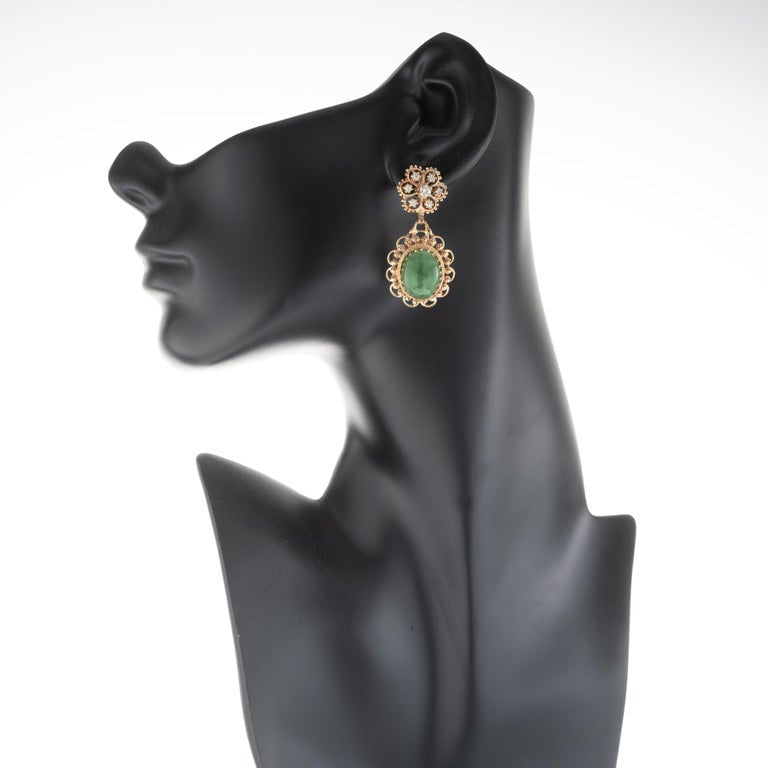GIA Certified 13.2 Carat Jadeite Jade Diamond Yellow Gold Dangle Earrings – image 7