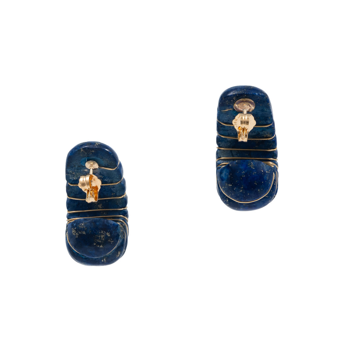 Carved Lapis Lazulli Yellow Gold Wire Wrapped Earrings – image 4