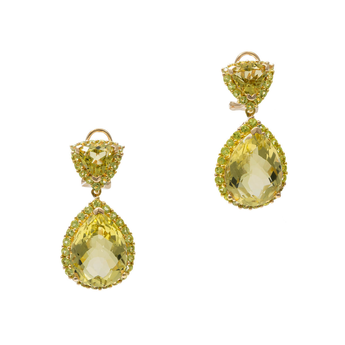 17.3 Carat Prasiolite 14k Yellow Gold Dangle Earrings