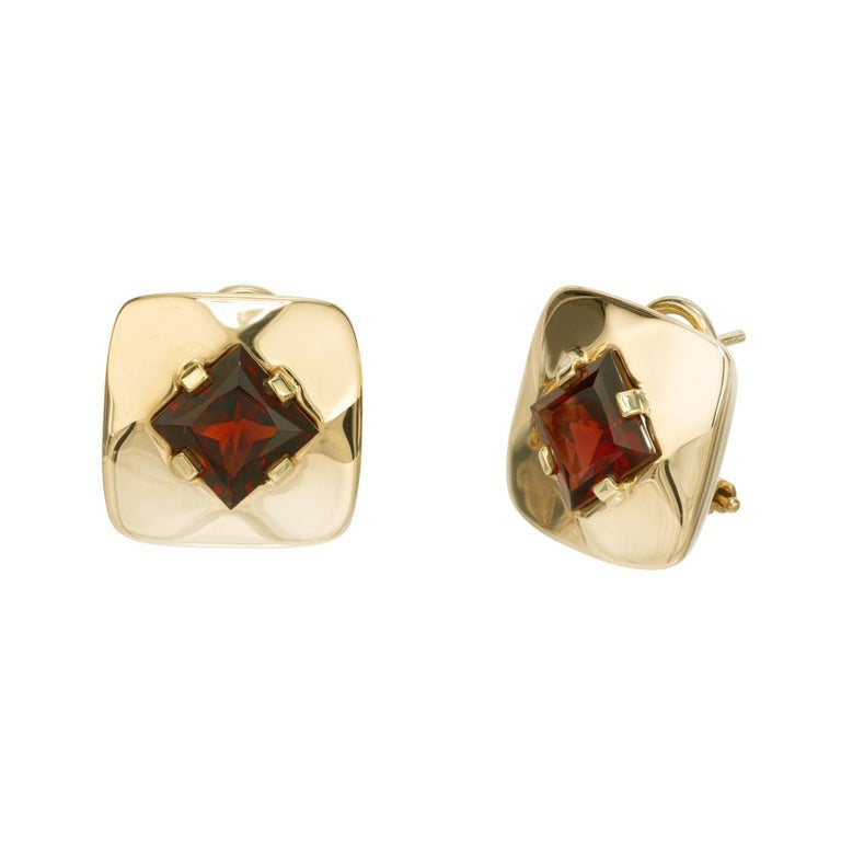 5.00 Carat Square Garnet 18k Yellow Clip Post Gold Earrings – image 2