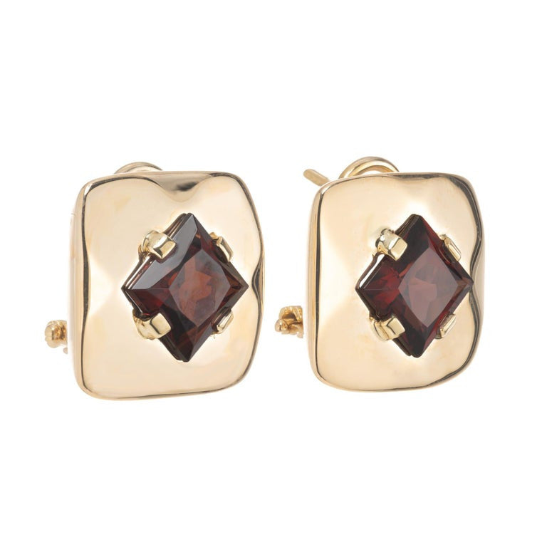 5.00 Carat Square Garnet 18k Yellow Clip Post Gold Earrings – image 3