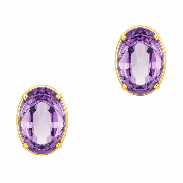 20.00 Carat Oval Amethyst 14k Yellow Gold Earrings