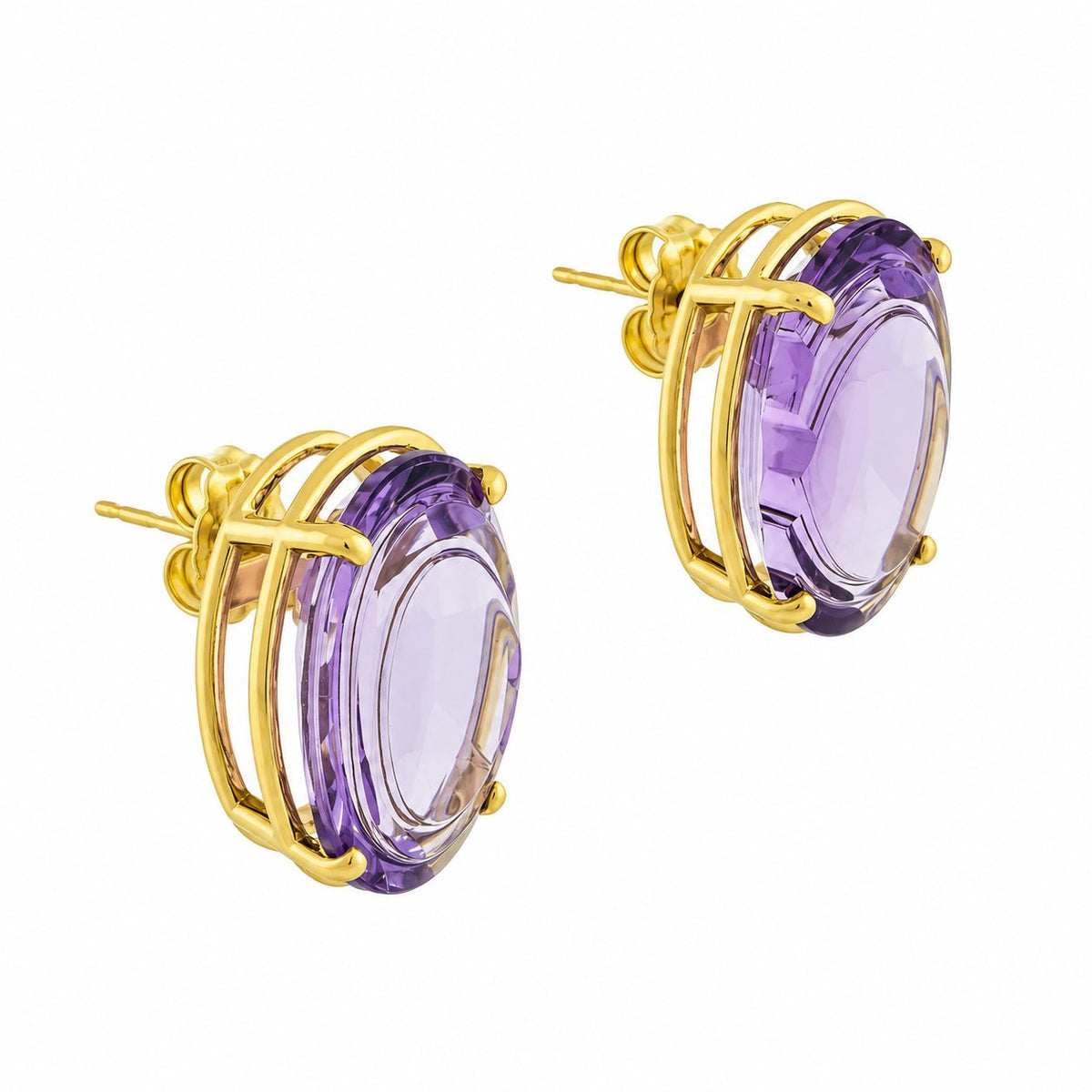 20.00 Carat Oval Amethyst 14k Yellow Gold Earrings – image 2