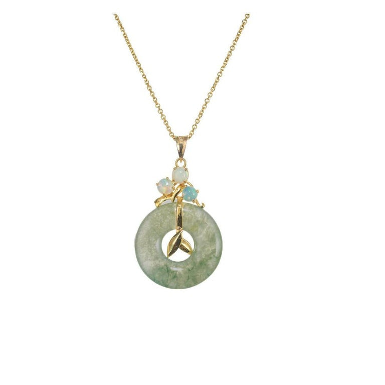 GIA Certified Jadeite Jade Opal Yellow Gold Pendant Necklace – image 2