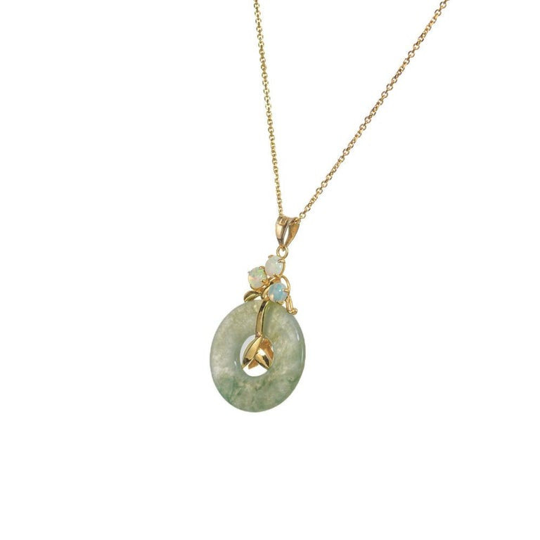 GIA Certified Jadeite Jade Opal Yellow Gold Pendant Necklace – image 3