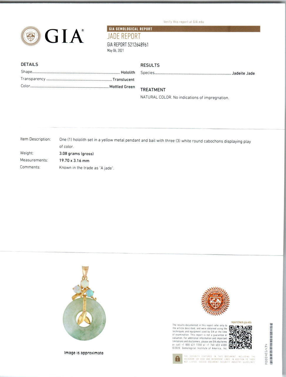 GIA Certified Jadeite Jade Opal Yellow Gold Pendant Necklace – image 4