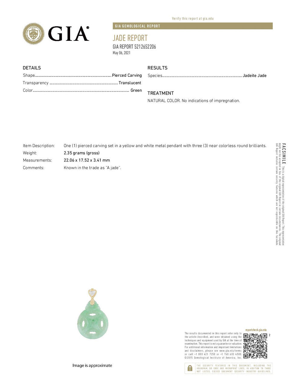 GIA Certified Jadeite Jade Diamond Pendant Necklace – image 4
