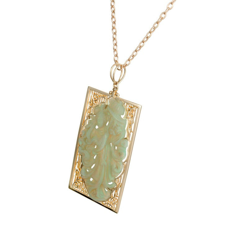 GIA Certified Large Carved Opal Rose Gold Frame Pendant Necklace – image 2