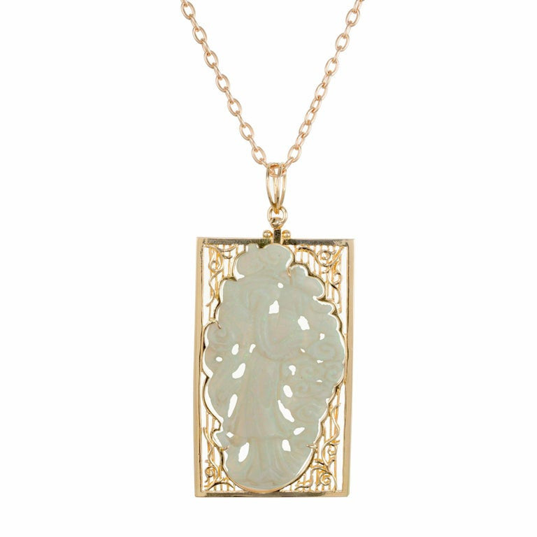 GIA Certified Large Carved Opal Rose Gold Frame Pendant Necklace – image 3