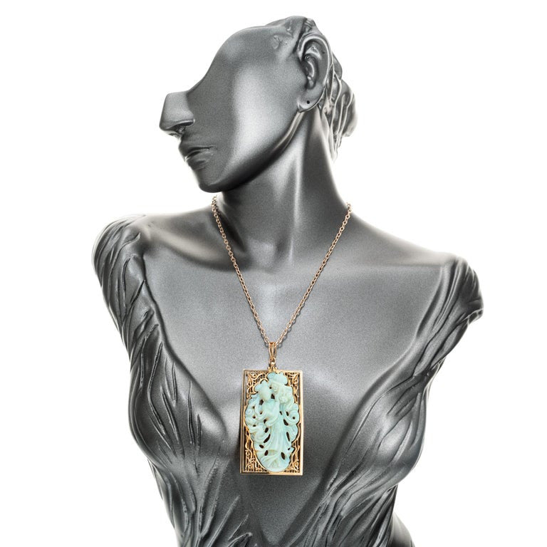 GIA Certified Large Carved Opal Rose Gold Frame Pendant Necklace – image 7