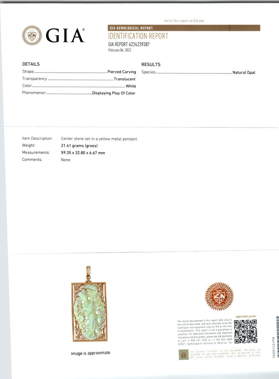 GIA Certified Large Carved Opal Rose Gold Frame Pendant Necklace – image 4