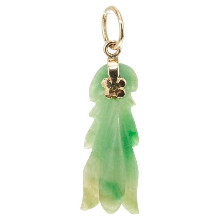 GIA Certified Jadeite Jade Yellow Gold Carved Pendant