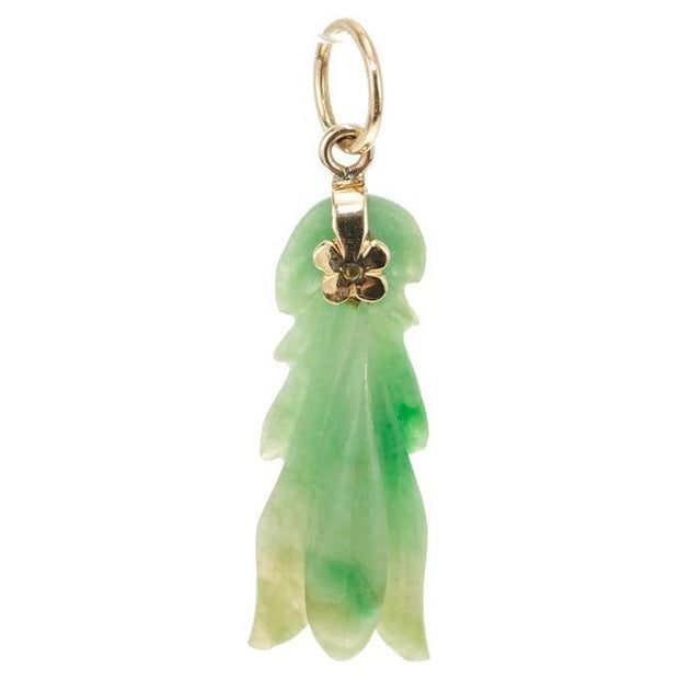 GIA Certified Jadeite Jade Yellow Gold Carved Pendant