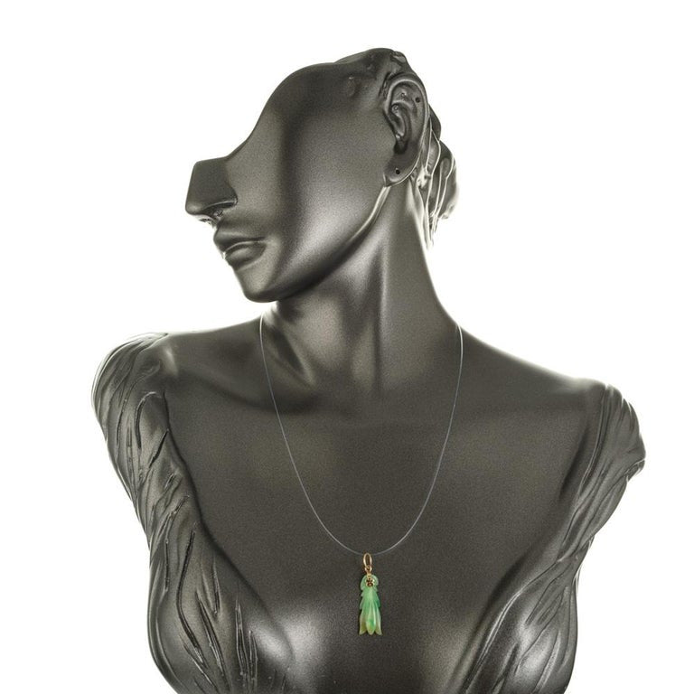 GIA Certified Jadeite Jade Yellow Gold Carved Pendant – image 6