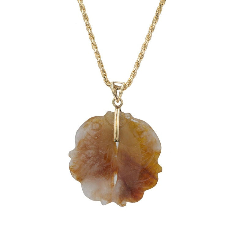 GIA Certified Jadeite Jade Yellow Gold Carved Pendant Necklace – image 2