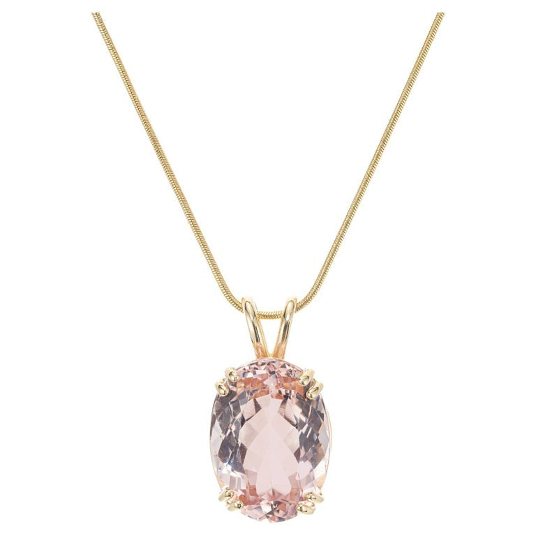 12.95 Carat Morganite Yellow Gold Pendant Necklace