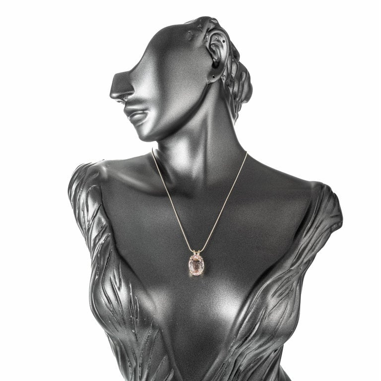 12.95 Carat Morganite Yellow Gold Pendant Necklace – image 6