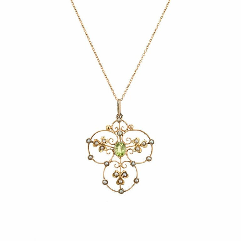 Victorian .50 Carat Peridot Pearl Rose Gold Pendant Necklace – image 2