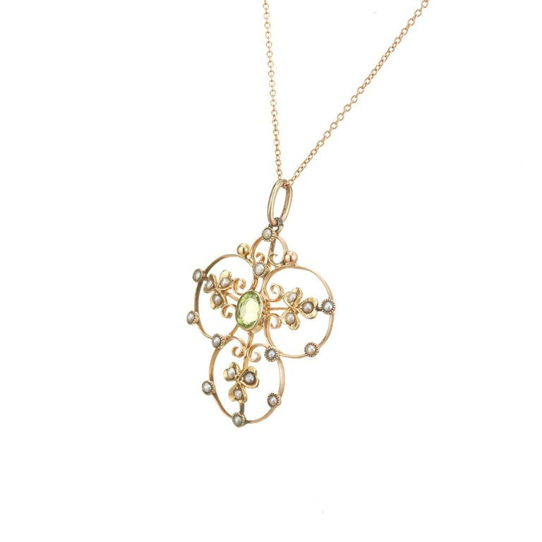 Victorian .50 Carat Peridot Pearl Rose Gold Pendant Necklace – image 3