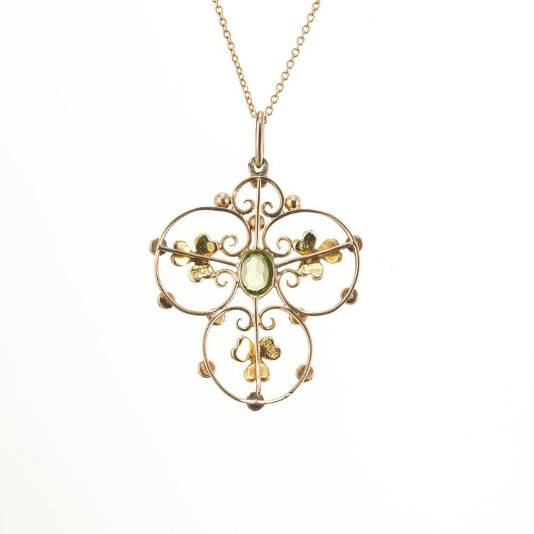 Victorian .50 Carat Peridot Pearl Rose Gold Pendant Necklace – image 4