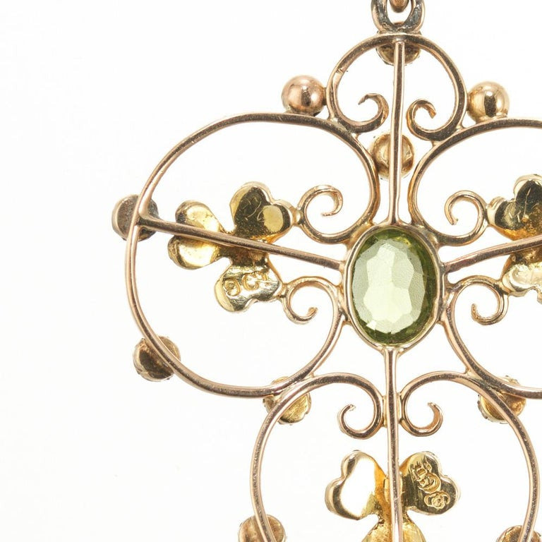 Victorian .50 Carat Peridot Pearl Rose Gold Pendant Necklace – image 7