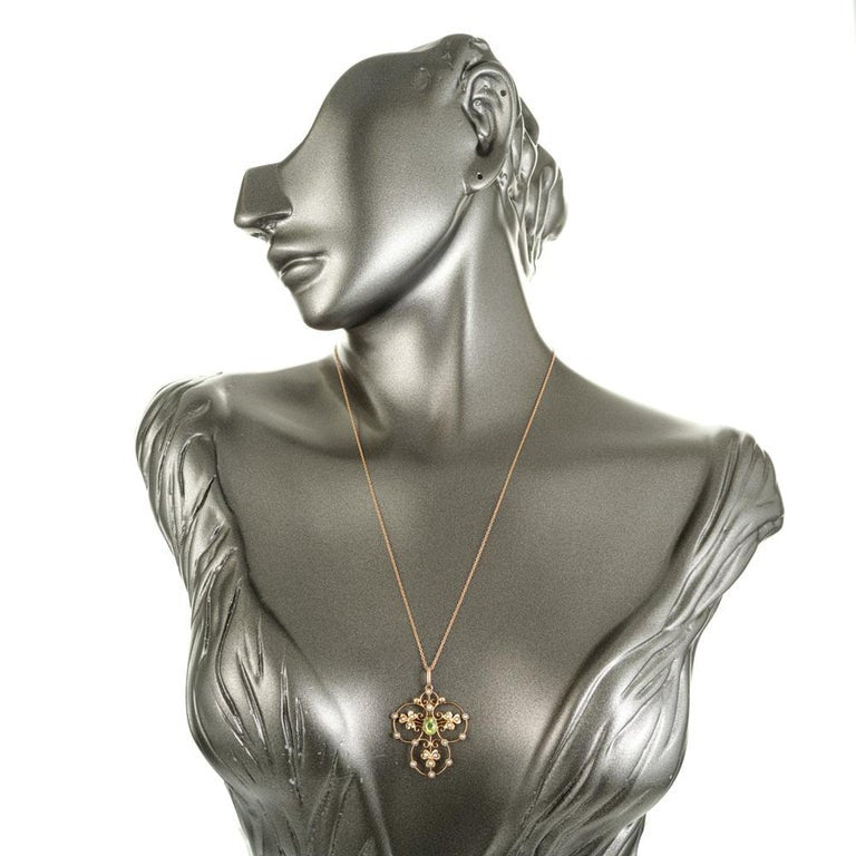 Victorian .50 Carat Peridot Pearl Rose Gold Pendant Necklace – image 8