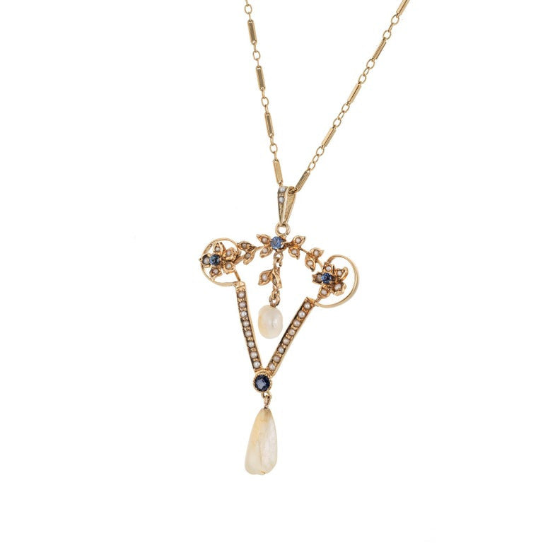 GIA Certified .19 Carat Yogo Gulch Sapphire Pearl Yellow Gold Pendant Necklace – image 3