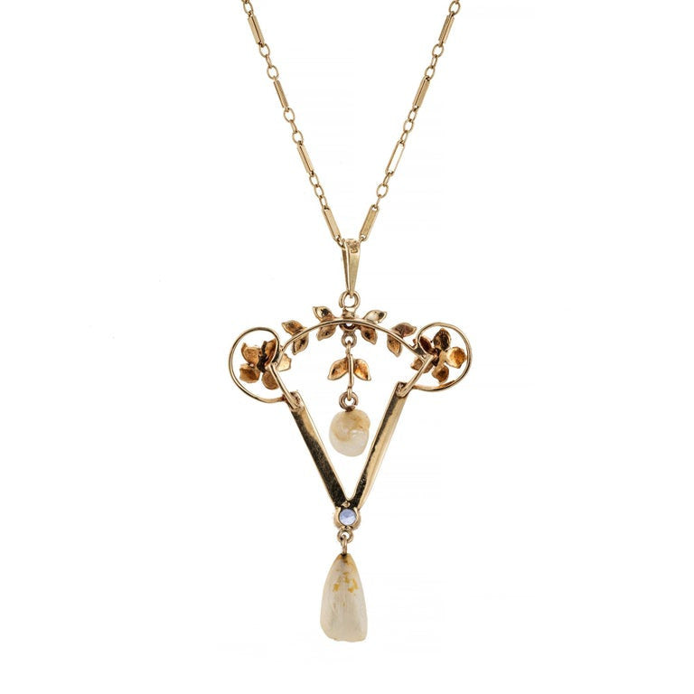 GIA Certified .19 Carat Yogo Gulch Sapphire Pearl Yellow Gold Pendant Necklace – image 4