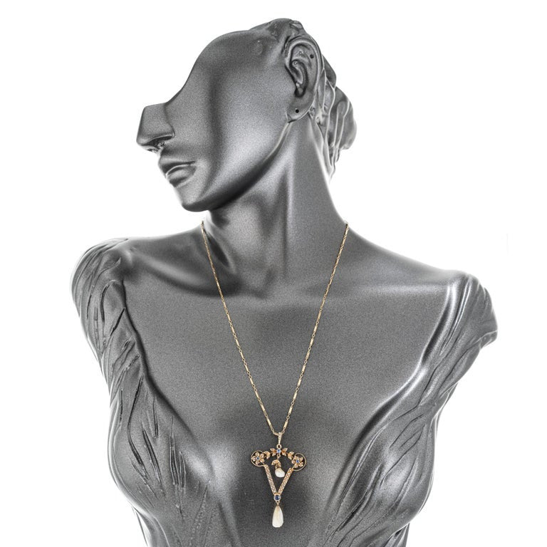 GIA Certified .19 Carat Yogo Gulch Sapphire Pearl Yellow Gold Pendant Necklace – image 6