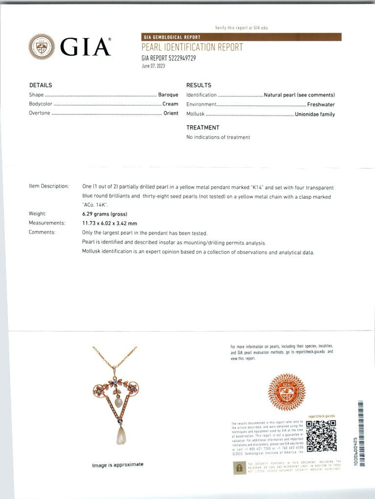 GIA Certified .19 Carat Yogo Gulch Sapphire Pearl Yellow Gold Pendant Necklace – image 7