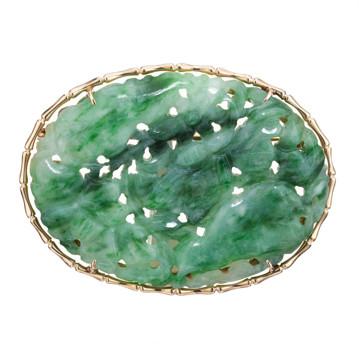 GIA Certified Jadeite Jade Rose Gold Carved Brooch Pendant