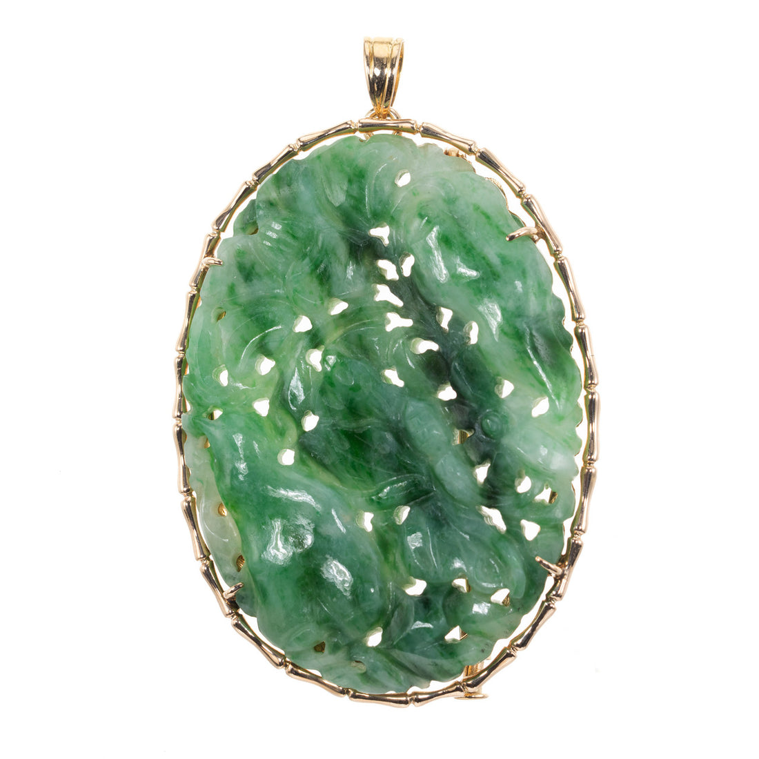 GIA Certified Jadeite Jade Rose Gold Carved Brooch Pendant – image 2