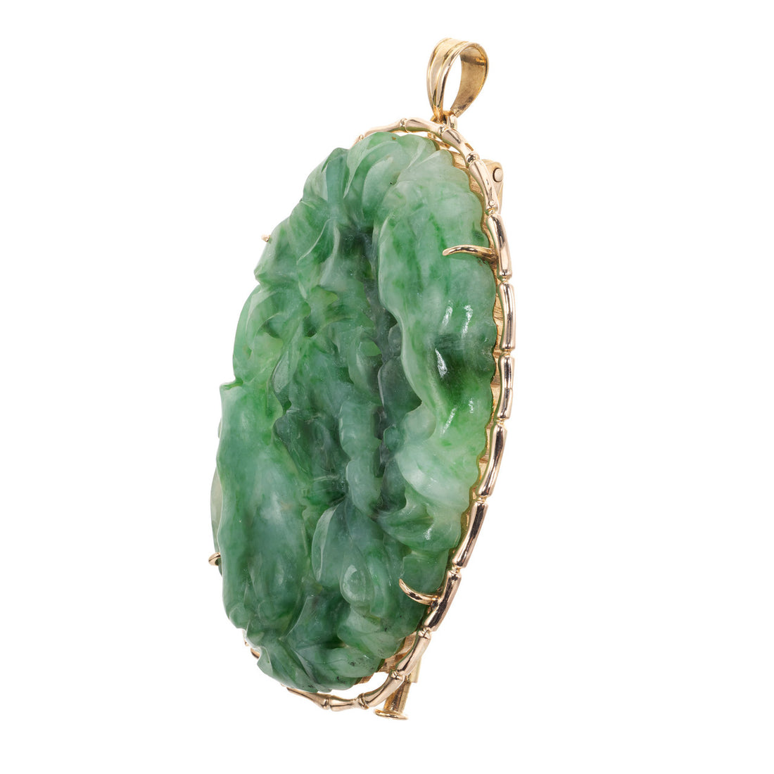 GIA Certified Jadeite Jade Rose Gold Carved Brooch Pendant – image 3