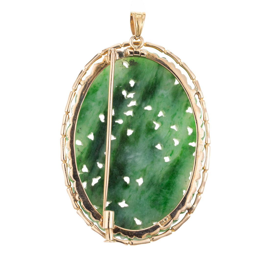 GIA Certified Jadeite Jade Rose Gold Carved Brooch Pendant – image 5