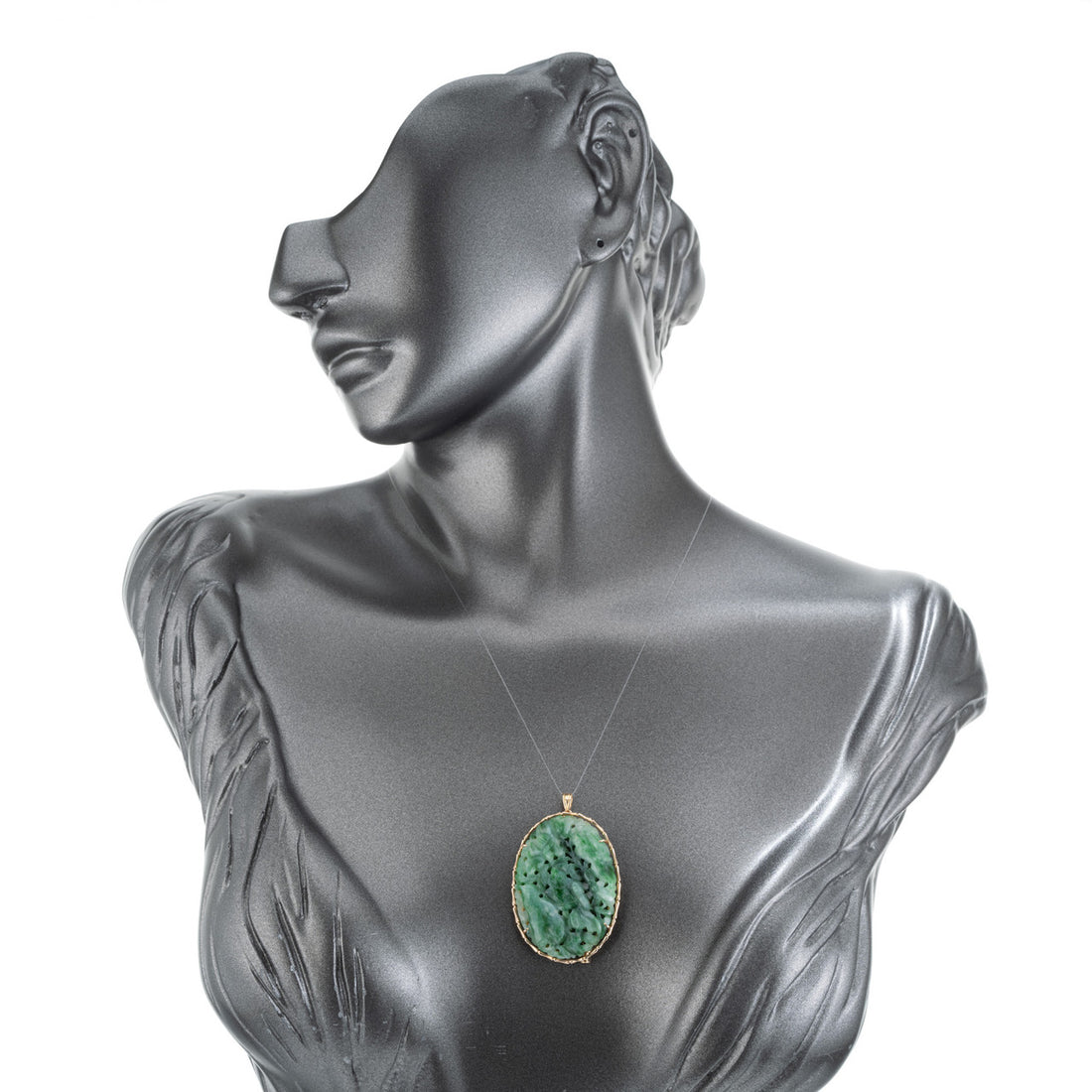 GIA Certified Jadeite Jade Rose Gold Carved Brooch Pendant – image 7