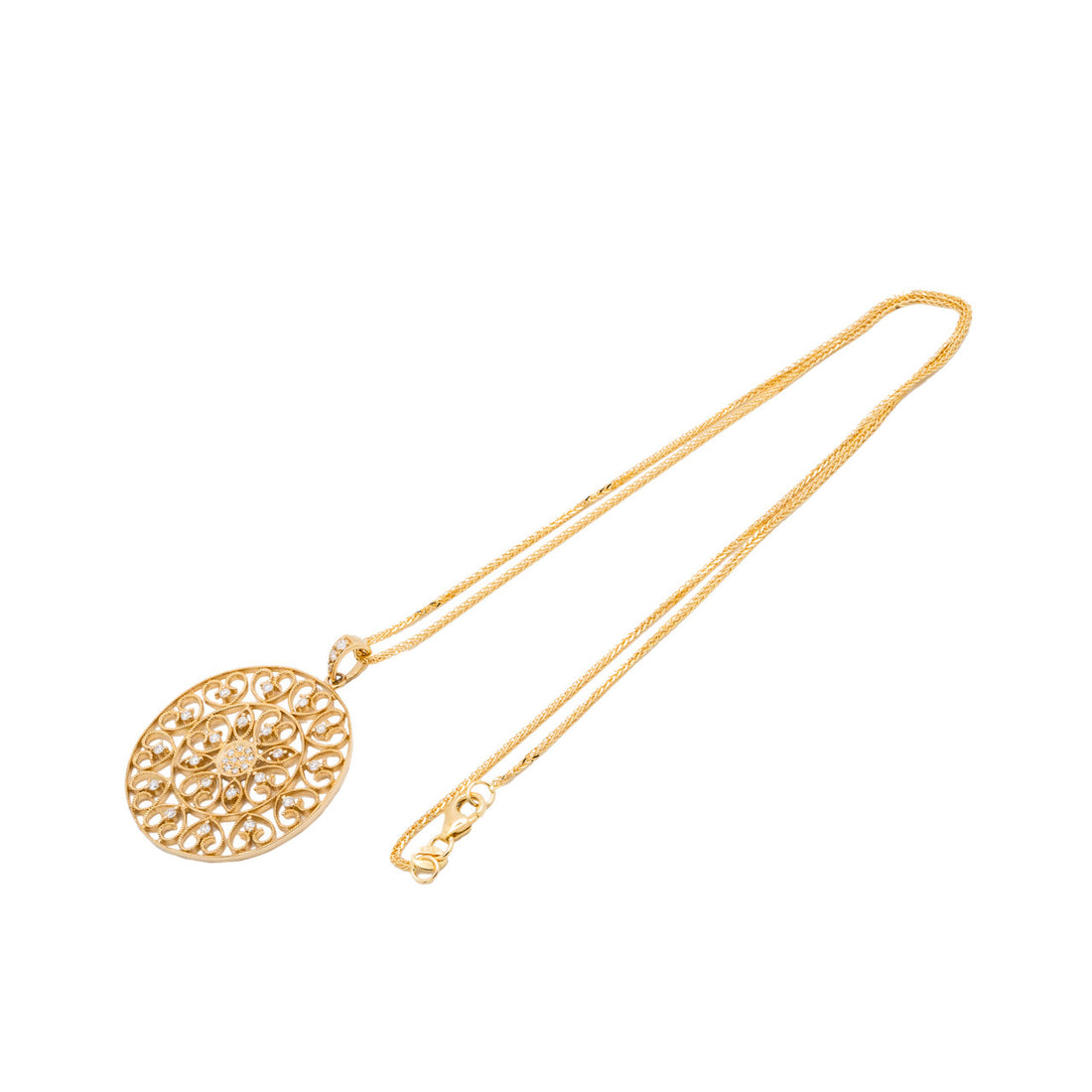 .27 Carat Diamond Yellow Gold Studded Filigree Disc Pendant Necklace – image 4