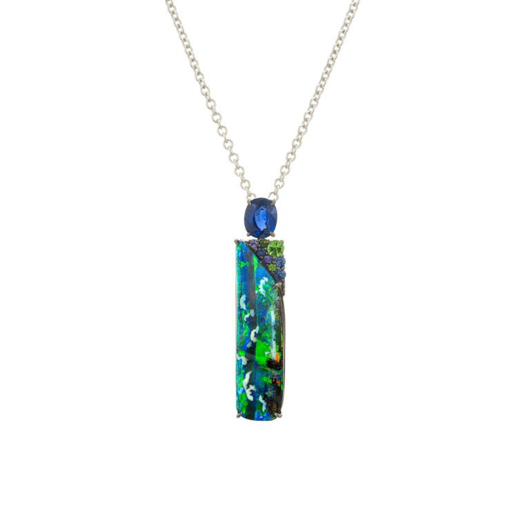 7.37 Carat Black Opal Garnet Sapphire White Gold Pendant Necklace – image 2