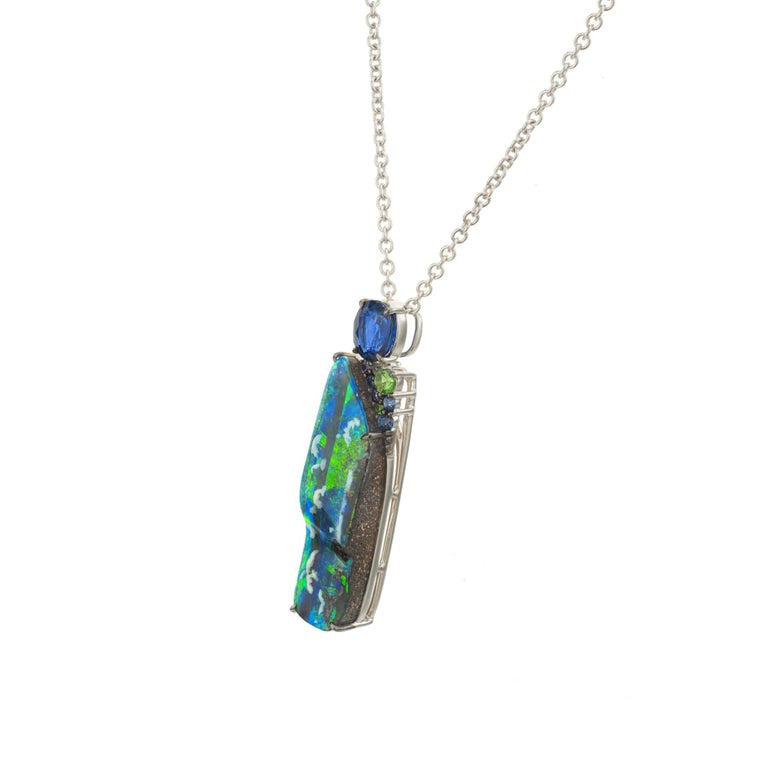 7.37 Carat Black Opal Garnet Sapphire White Gold Pendant Necklace – image 3