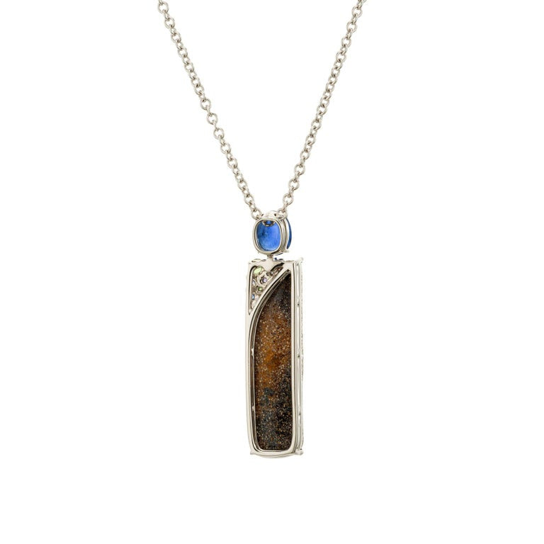 7.37 Carat Black Opal Garnet Sapphire White Gold Pendant Necklace – image 4