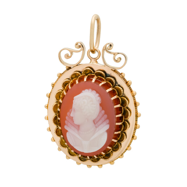 Antique Victorian Hardstone Carnelian Rose Gold Cameo Pendant