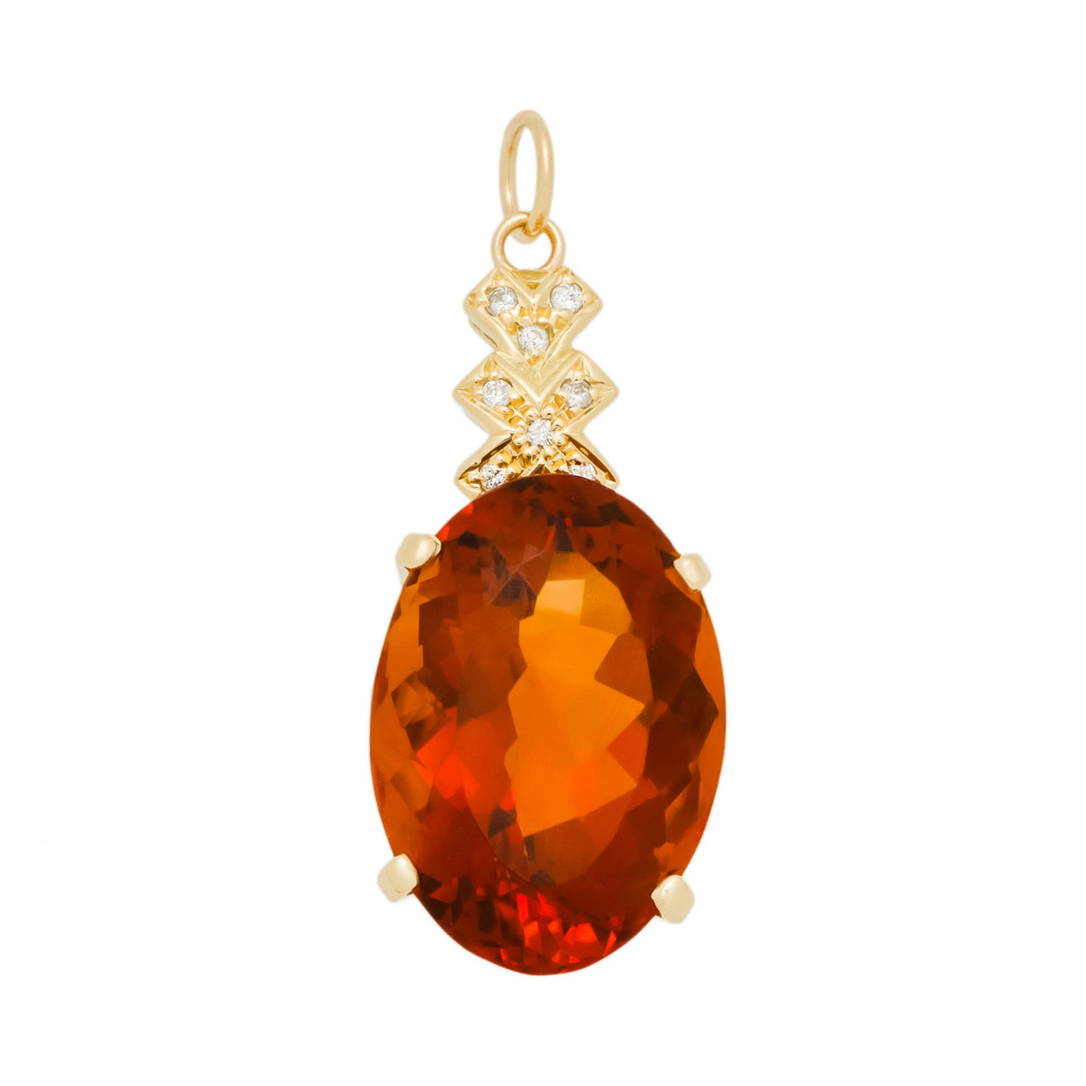11.15 Oval Citrine Diamond Yellow Gold Pendant