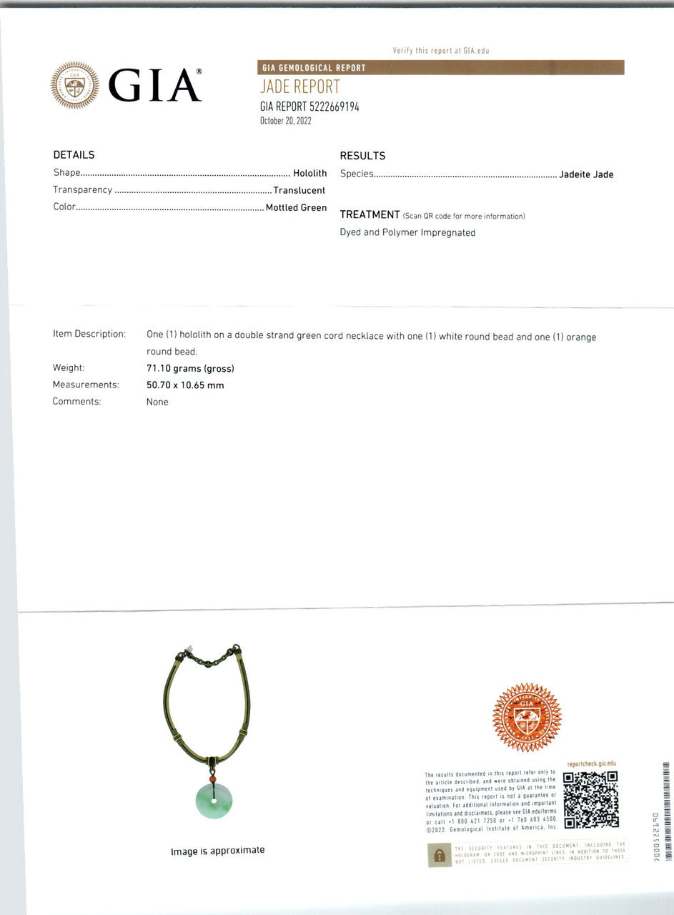 Halolith Jadiete Jade Pendant Silk Cord Necklace – image 3