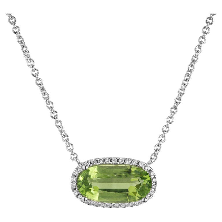 Peter Suchy 3.78 Carat Oval Peridot Diamond Halo White Gold Pendant Necklace