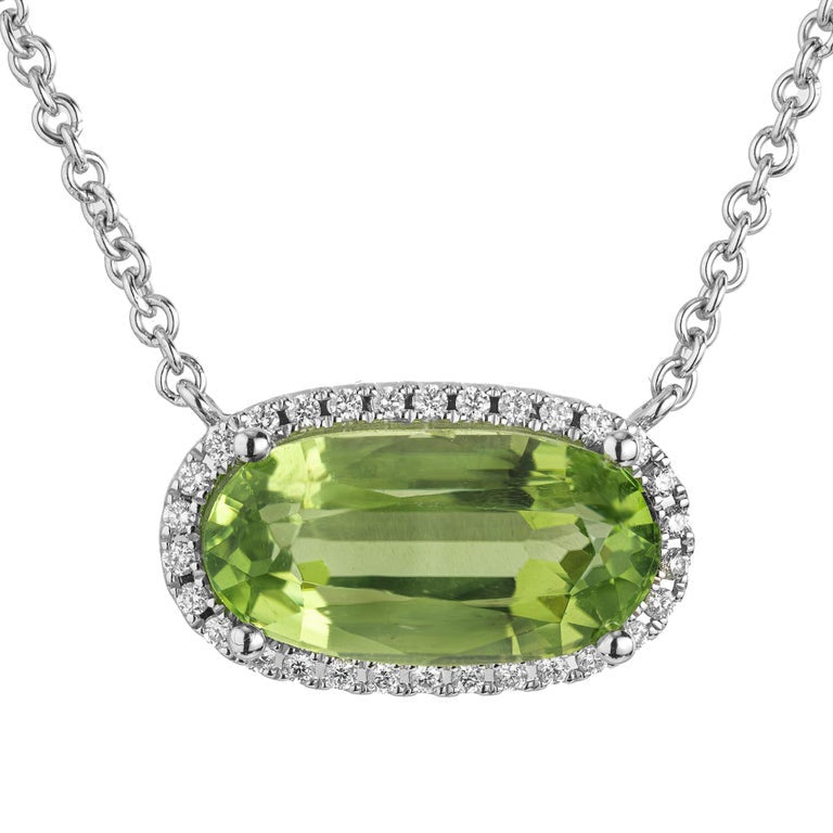 Peter Suchy 3.78 Carat Oval Peridot Diamond Halo White Gold Pendant Necklace – image 2