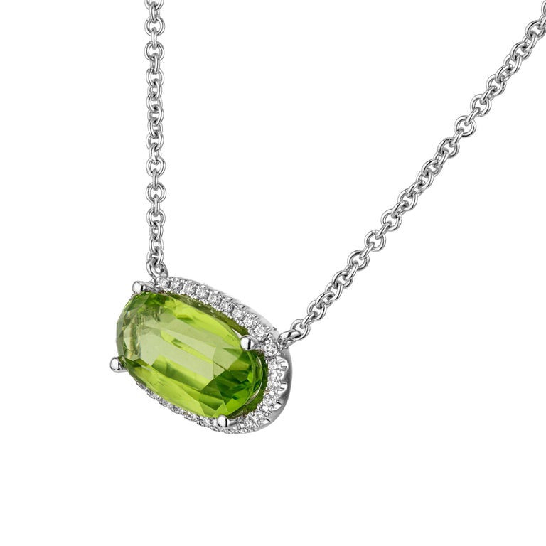 Peter Suchy 3.78 Carat Oval Peridot Diamond Halo White Gold Pendant Necklace – image 3