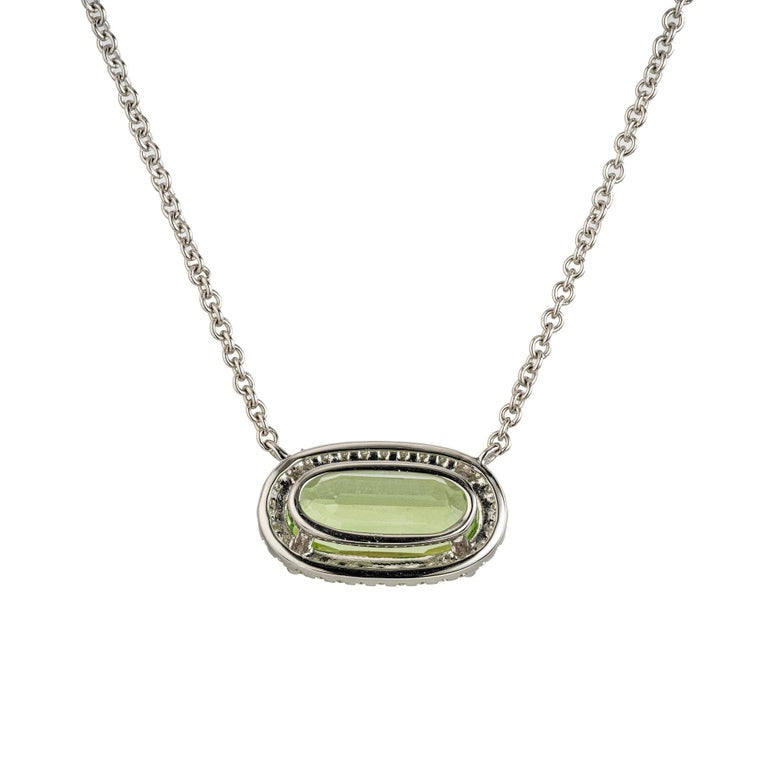 Peter Suchy 3.78 Carat Oval Peridot Diamond Halo White Gold Pendant Necklace – image 4