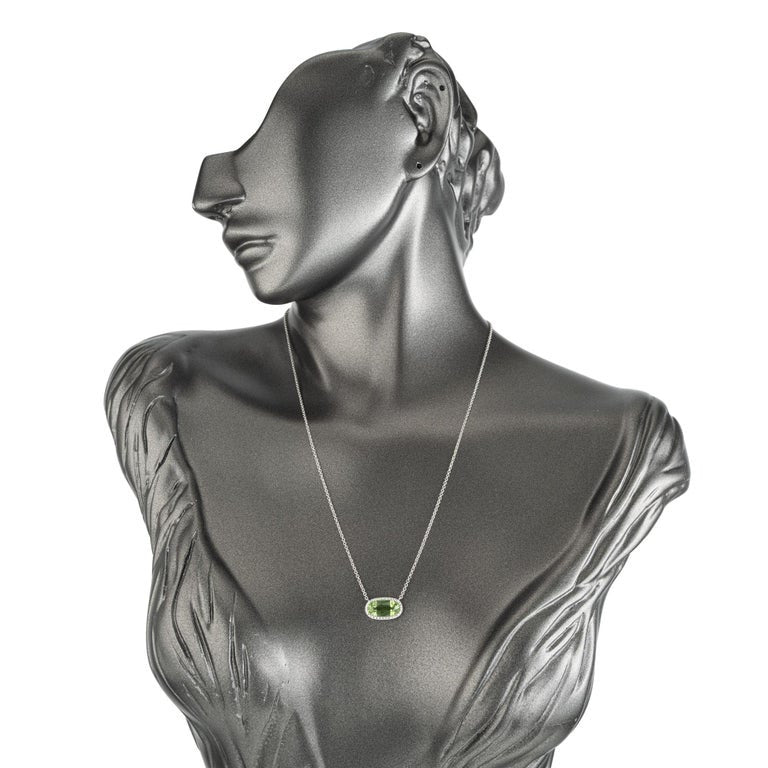 Peter Suchy 3.78 Carat Oval Peridot Diamond Halo White Gold Pendant Necklace – image 6